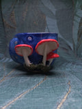 Handmade Ceramic Mushroom Cup – Red Mushroom Detail, Dark Blue Glaze