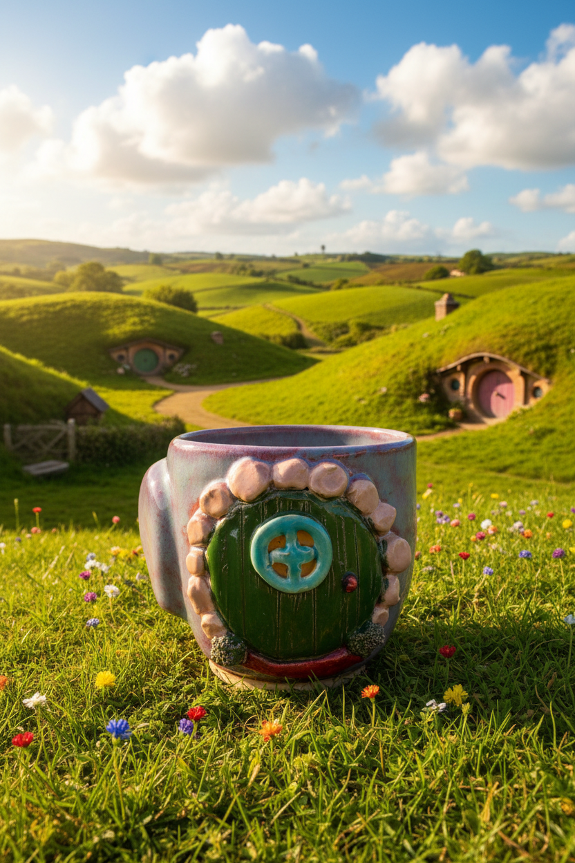 Handmade Ceramic Hobbit Door Cup – Bag End Design, Fantasy Gift