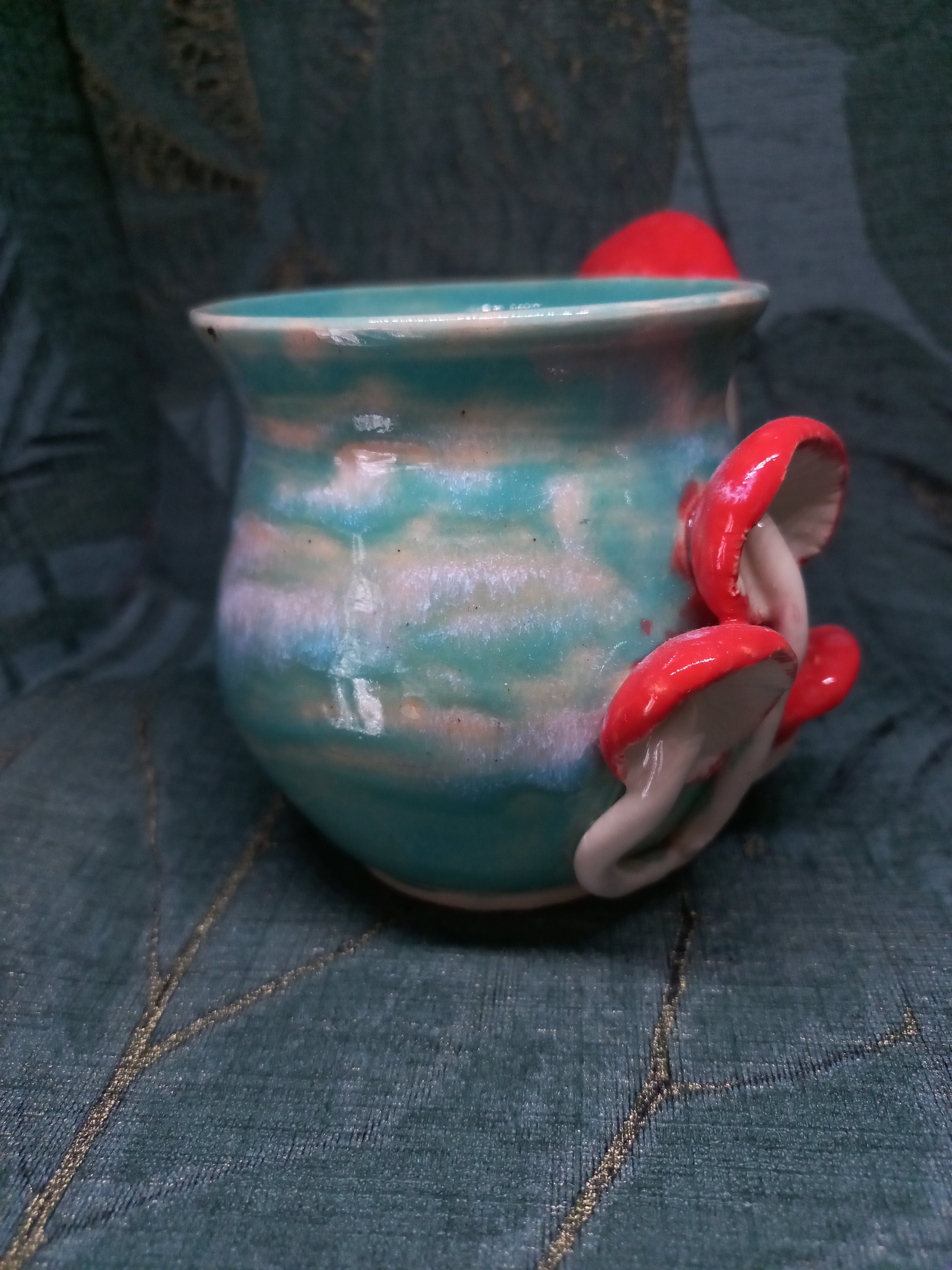 Handmade Ceramic Mushroom Mug – Hand-Painted Red Mushrooms