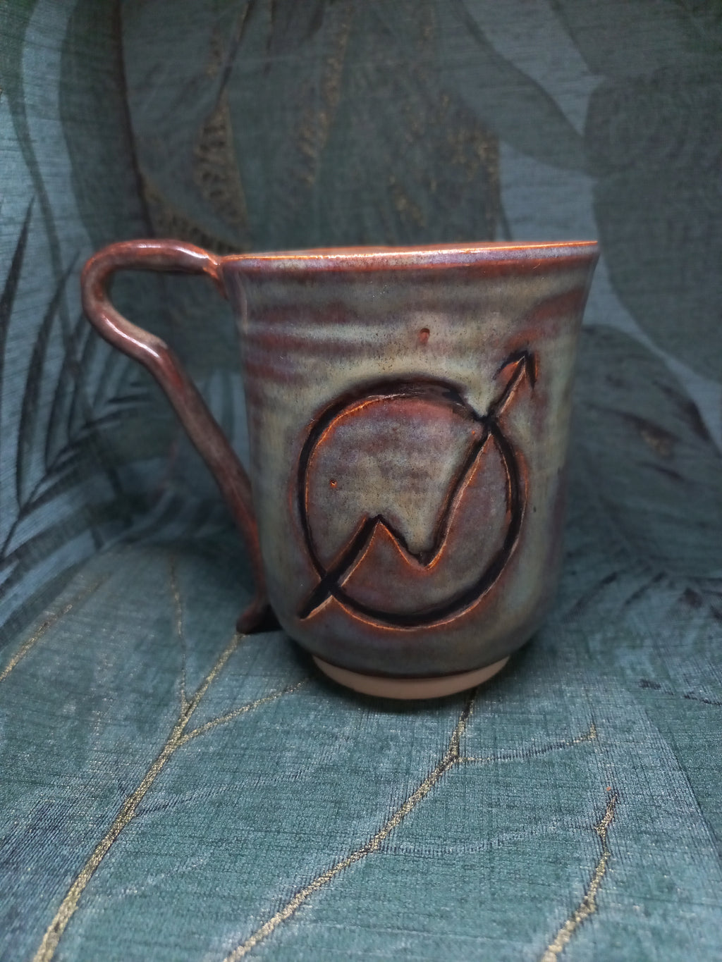 Handmade Ceramic Mug – Carved Squatter Emblem, Crowbar Handle