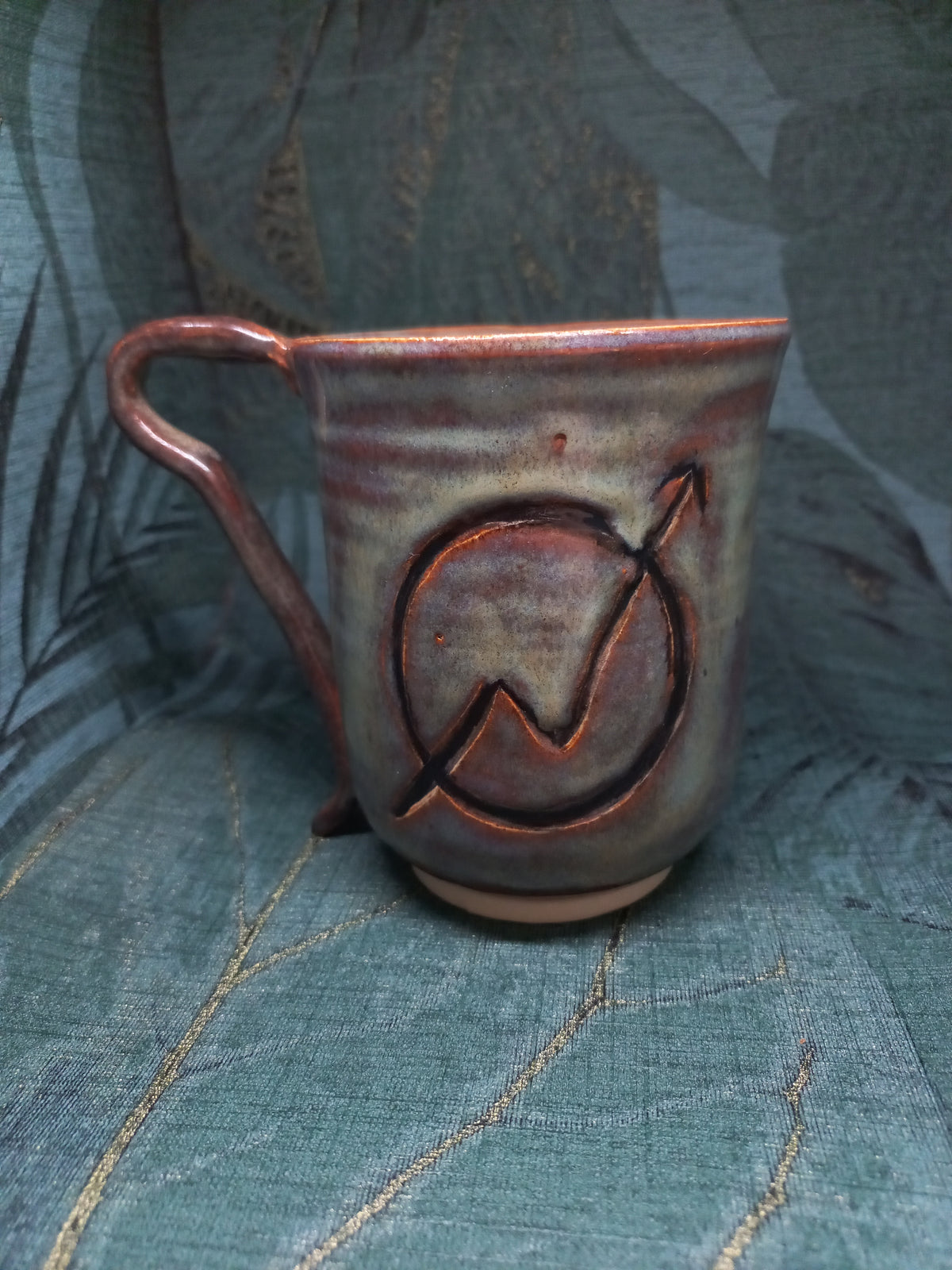 Handmade Ceramic Mug – Carved Squatter Emblem, Crowbar Handle