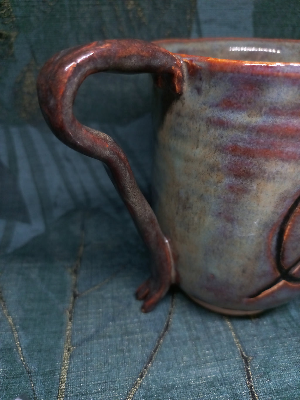 Handmade Ceramic Mug – Carved Squatter Emblem, Crowbar Handle
