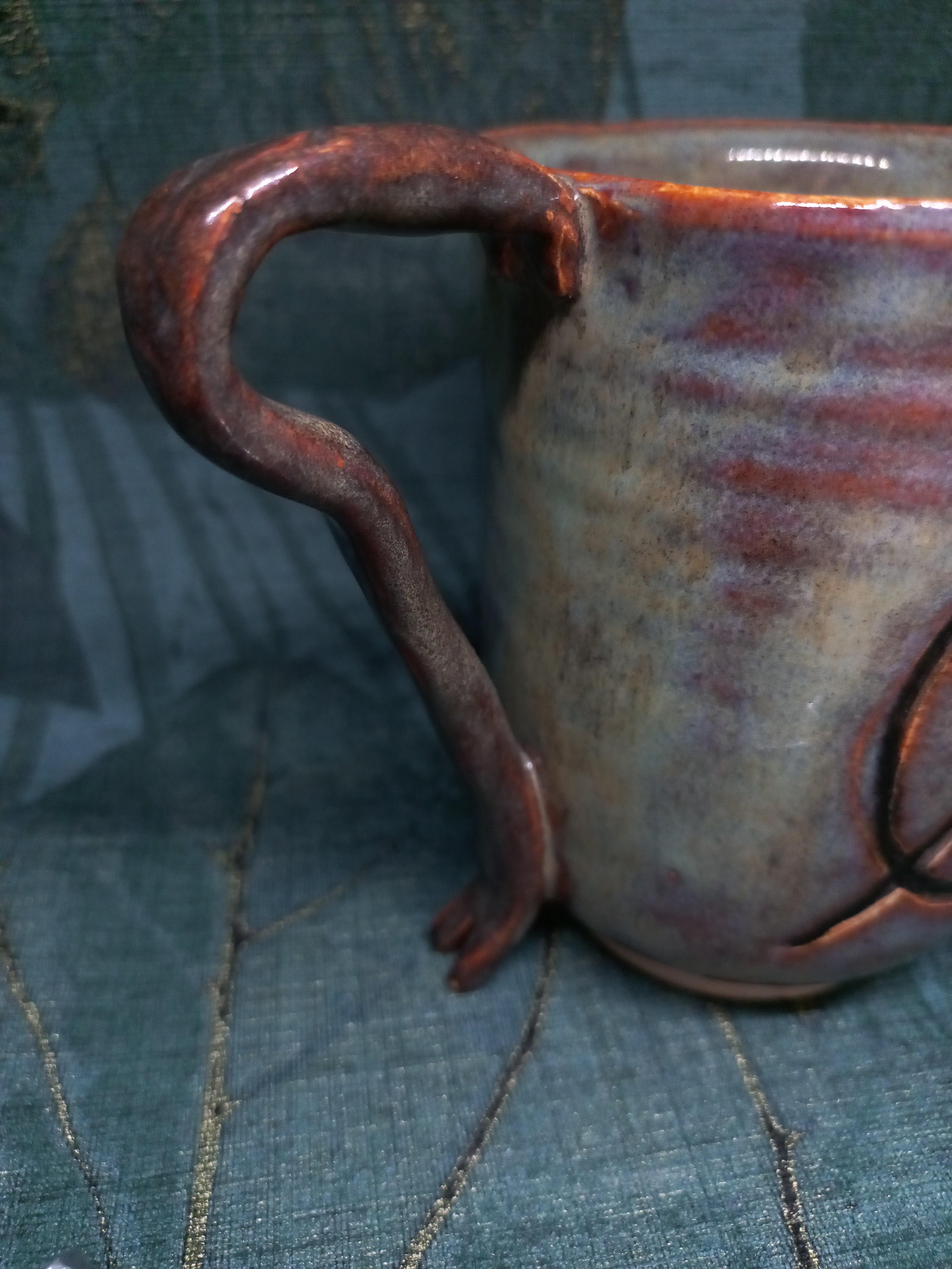 Handmade Ceramic Mug – Carved Squatter Emblem, Crowbar Handle