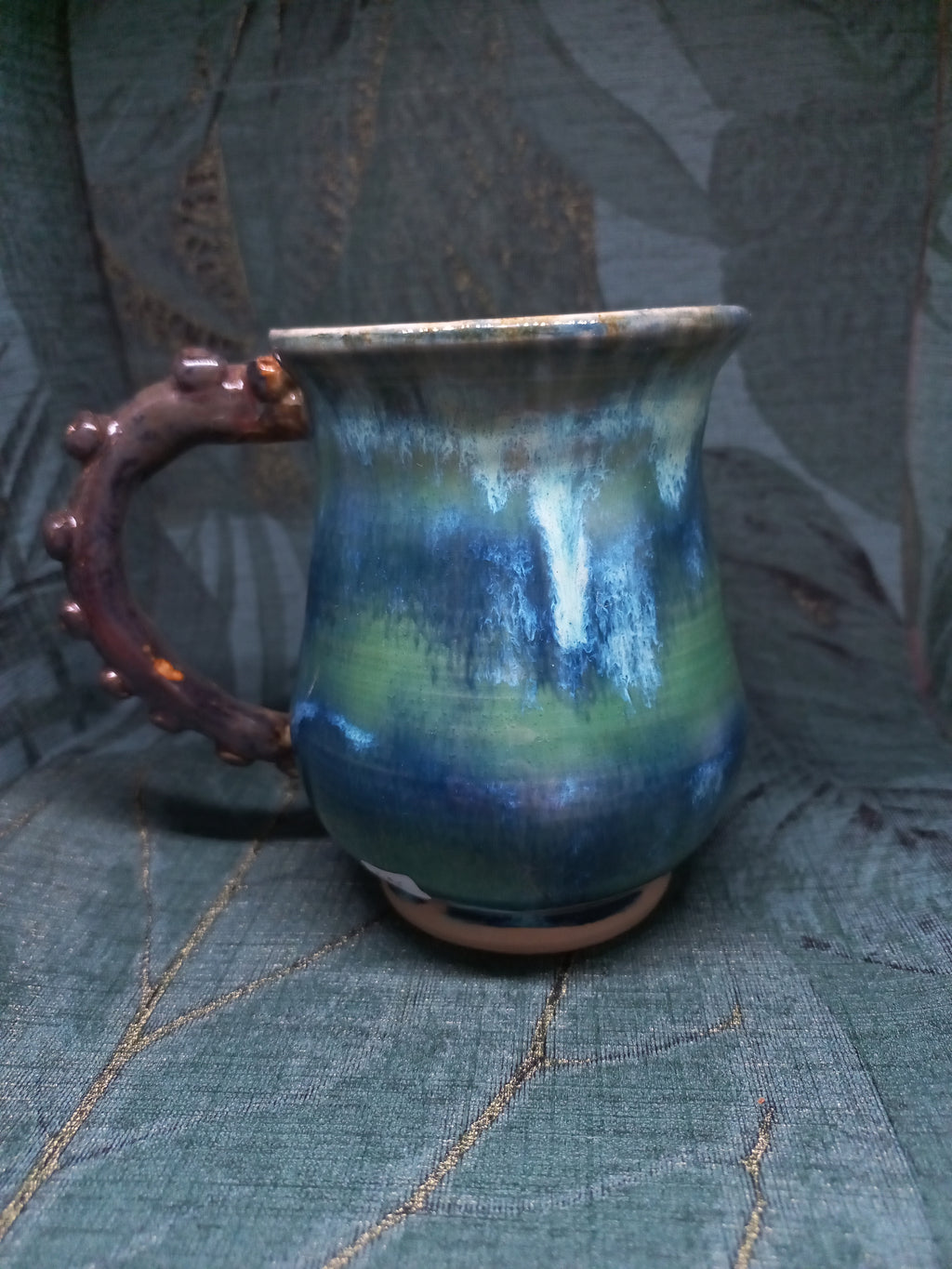 Handmade Ceramic Mug – Sculptural Tentacle Handle, Blue Glaze