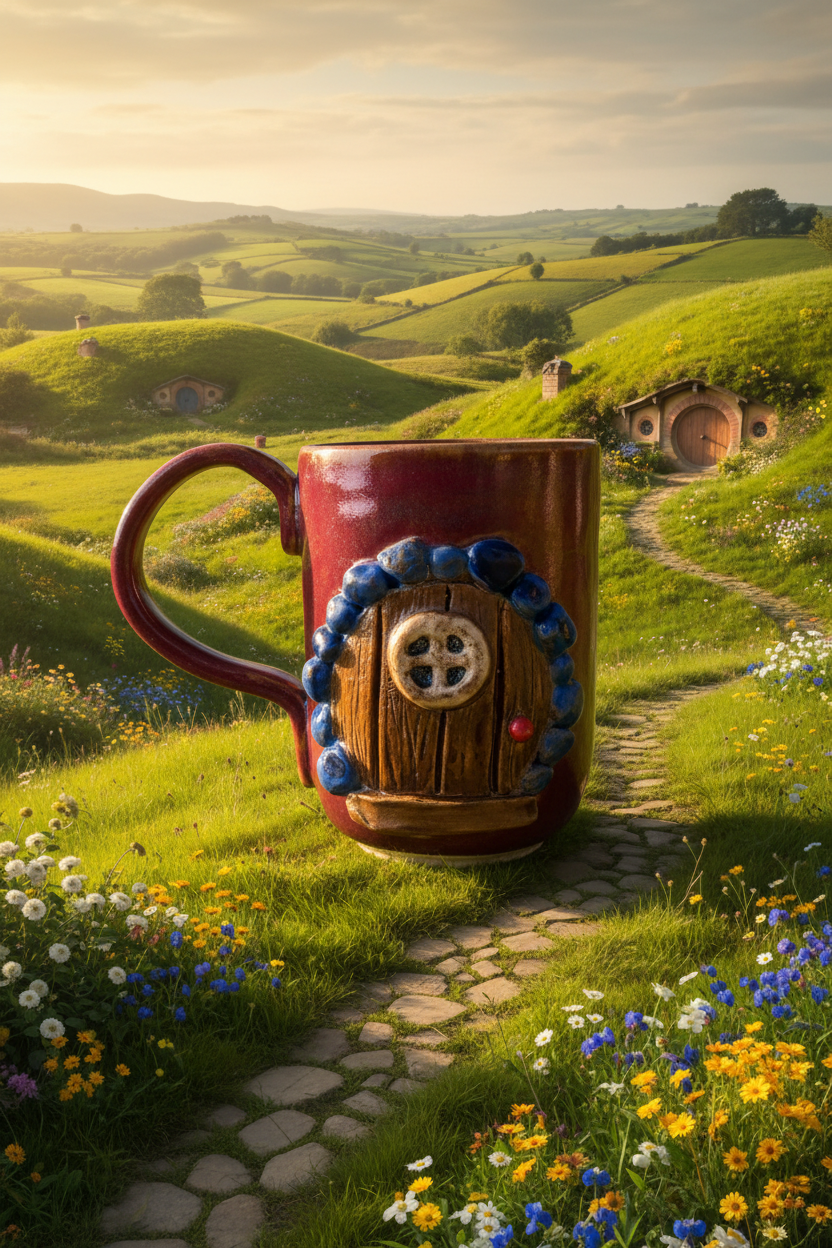 Handmade Ceramic Hobbit Door Mug – Fantasy Gift for LOTR Fans
