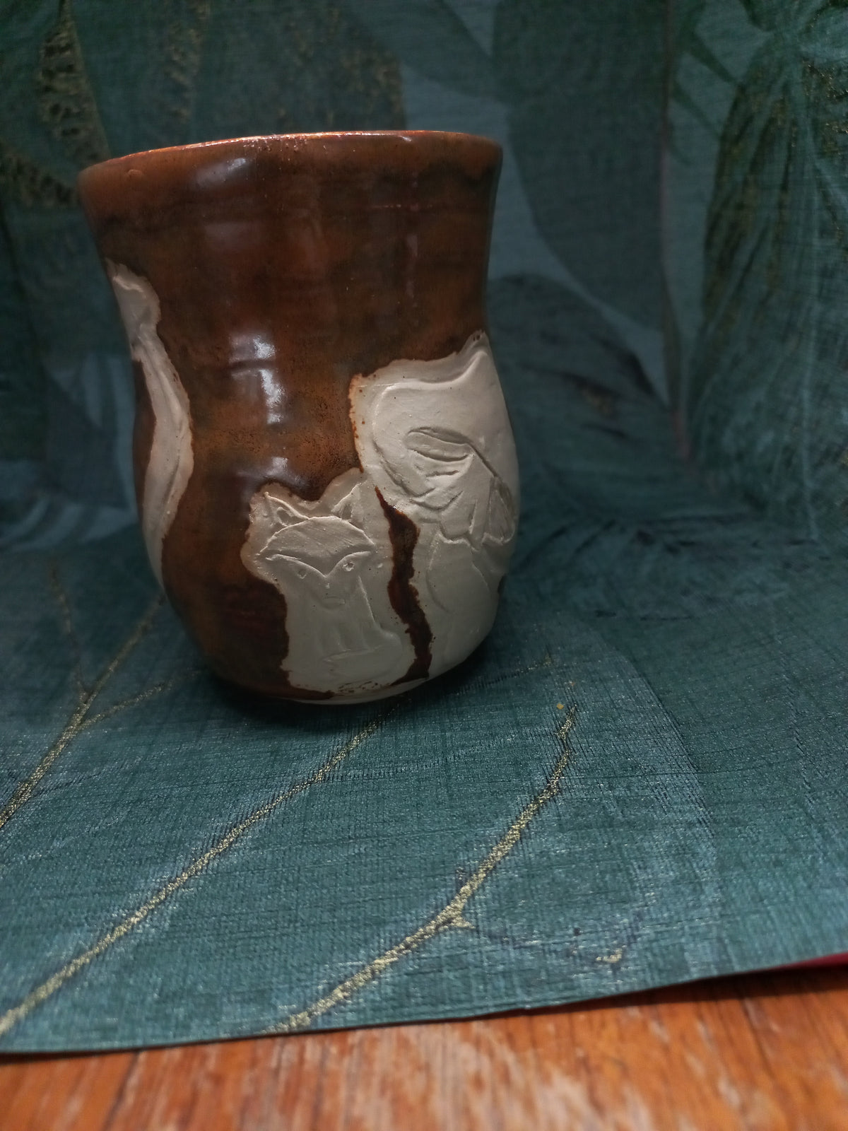 Handmade Ceramic Gnome Mug – Carved Woodland Forest Design