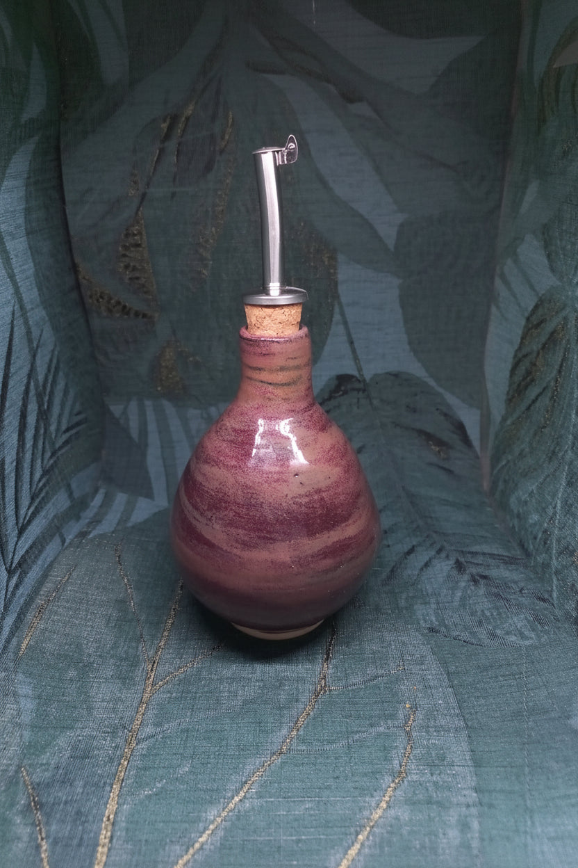 Handmade Ceramic Olive Oil Bottle with Pouring Spout – Purple Glaze