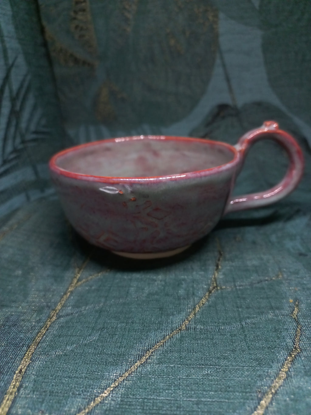 Handmade Ceramic Tea Cup – Organic Botanical Texture