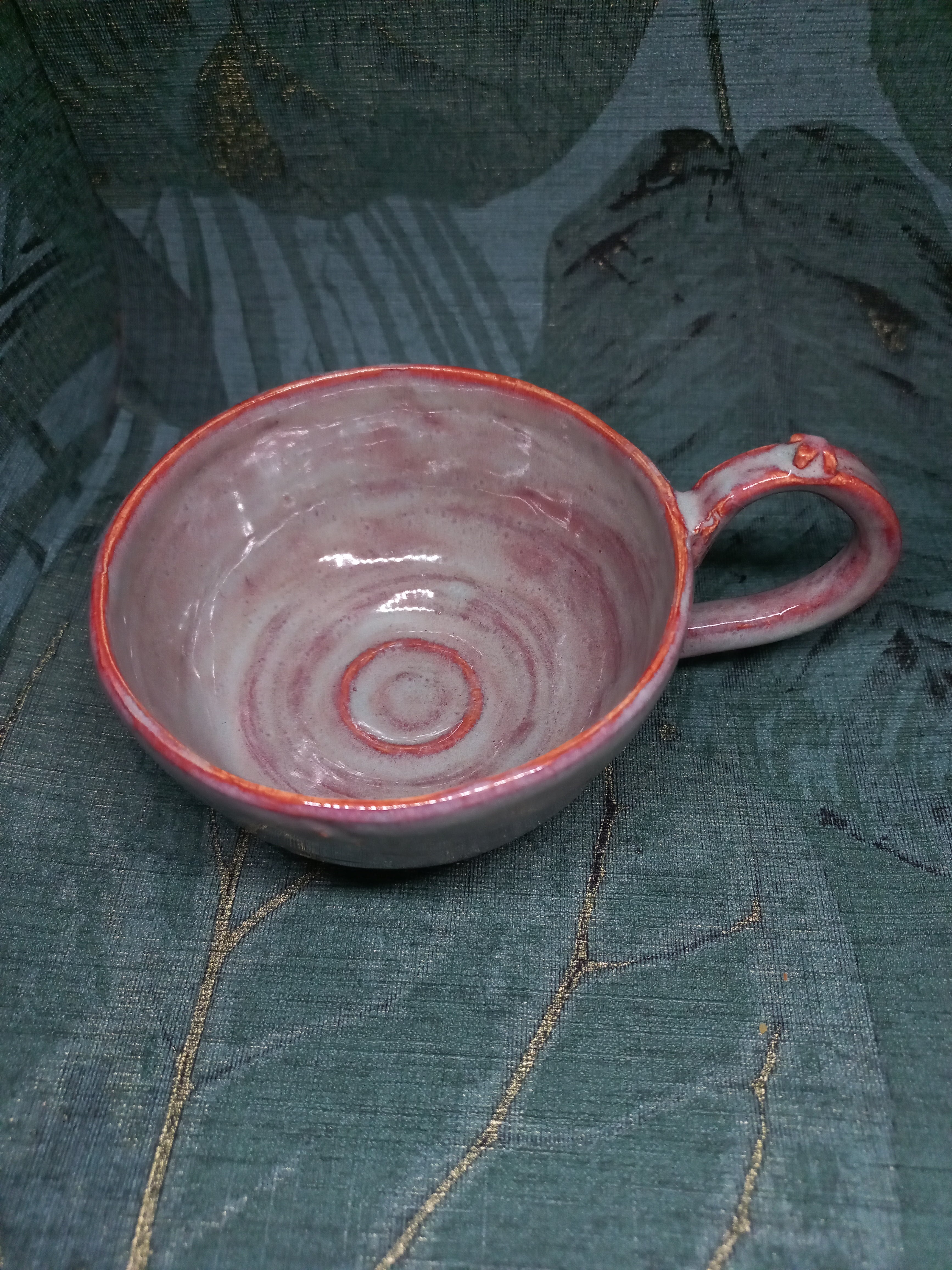 Handmade Ceramic Tea Cup – Organic Botanical Texture
