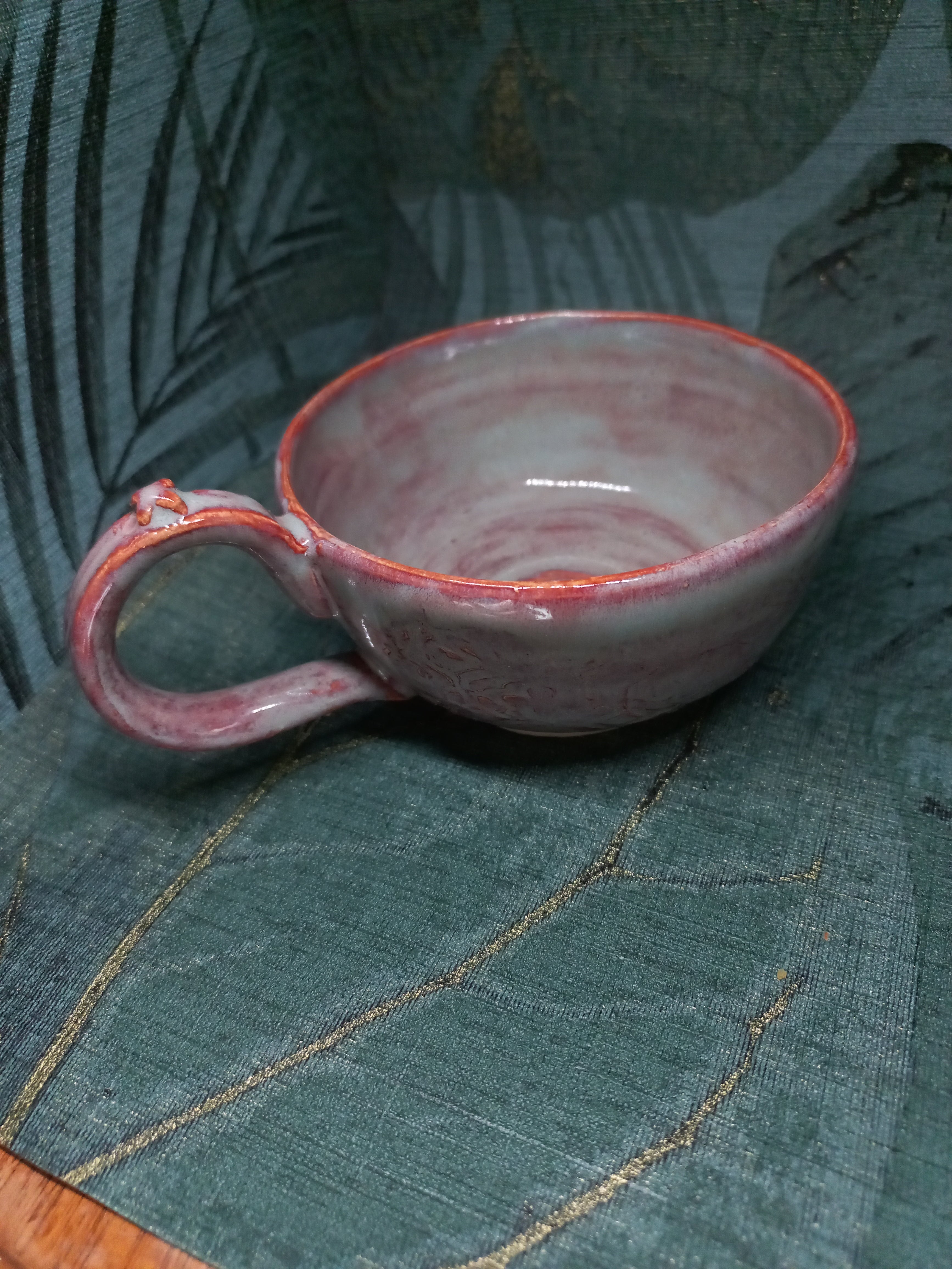 Handmade Ceramic Tea Cup – Organic Botanical Texture