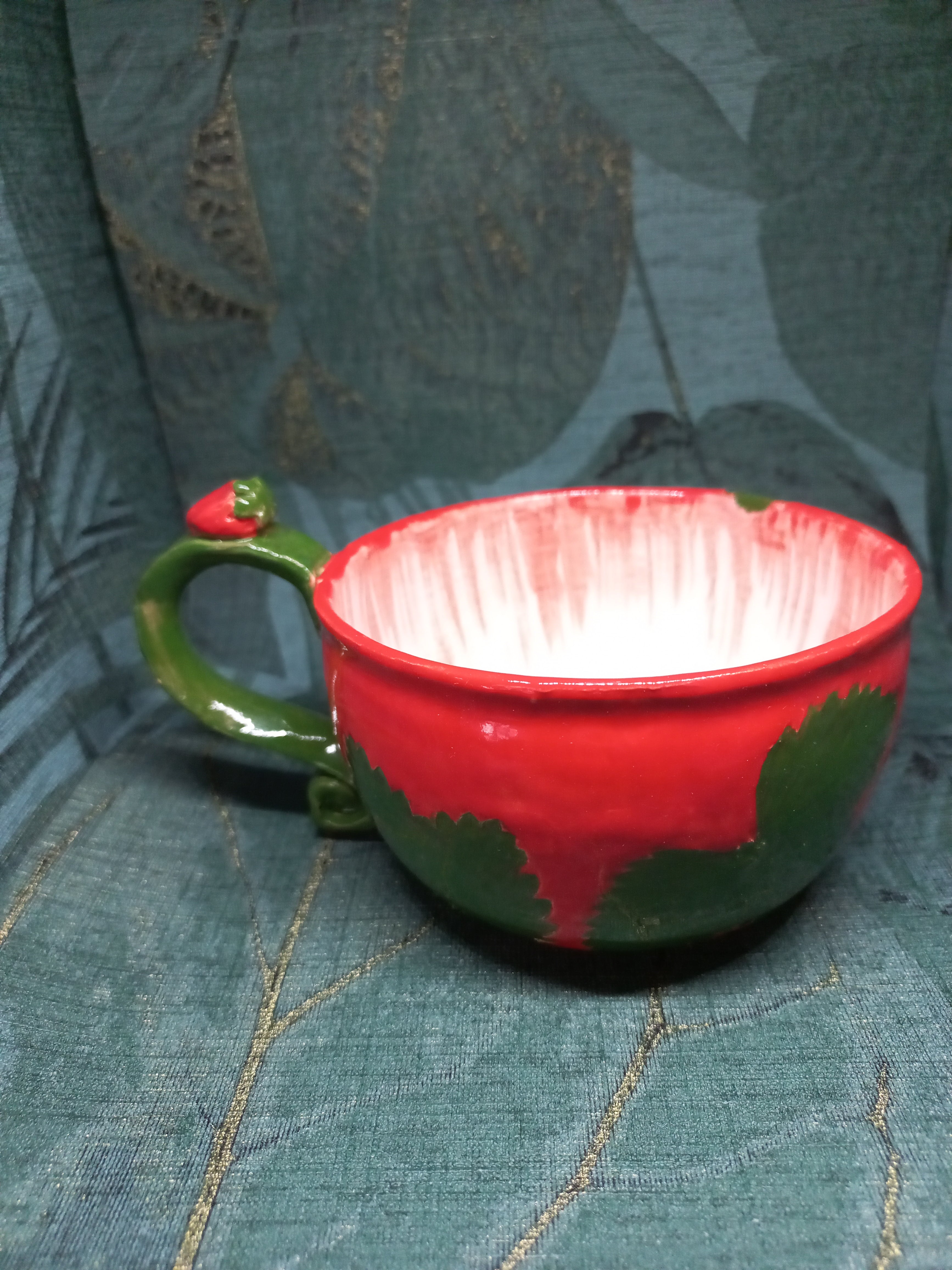 Handmade Ceramic Mug – Botanical Strawberry Leaf Glaze
