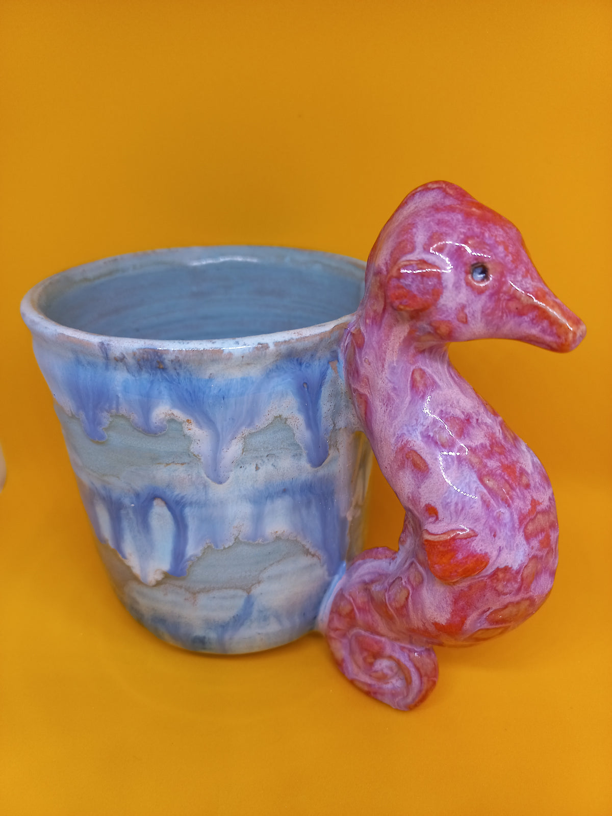 Handmade Ceramic Seahorse Mug – Sculptural Handle, Layered Glaze