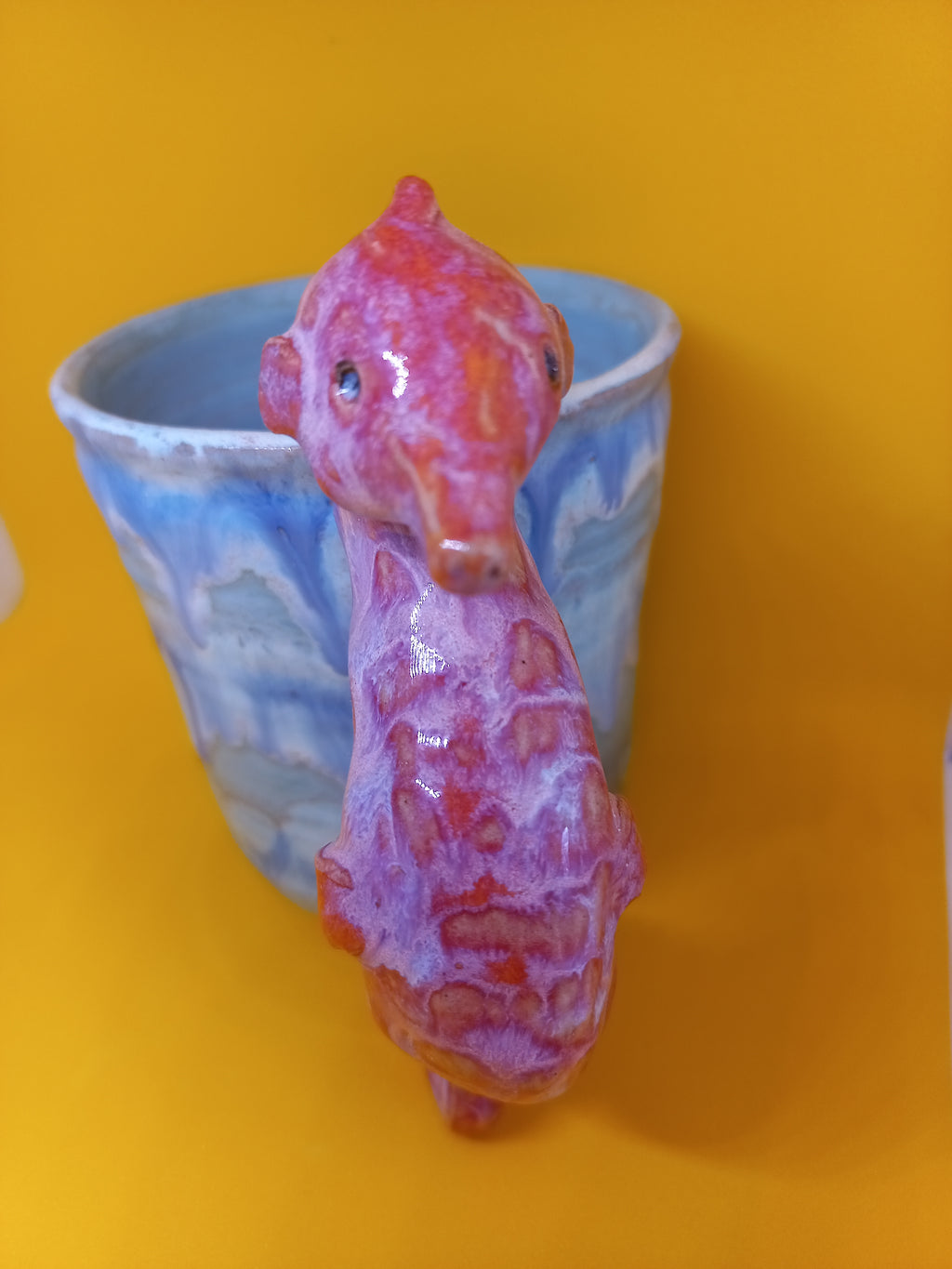 Handmade Ceramic Seahorse Mug – Sculptural Handle, Layered Glaze