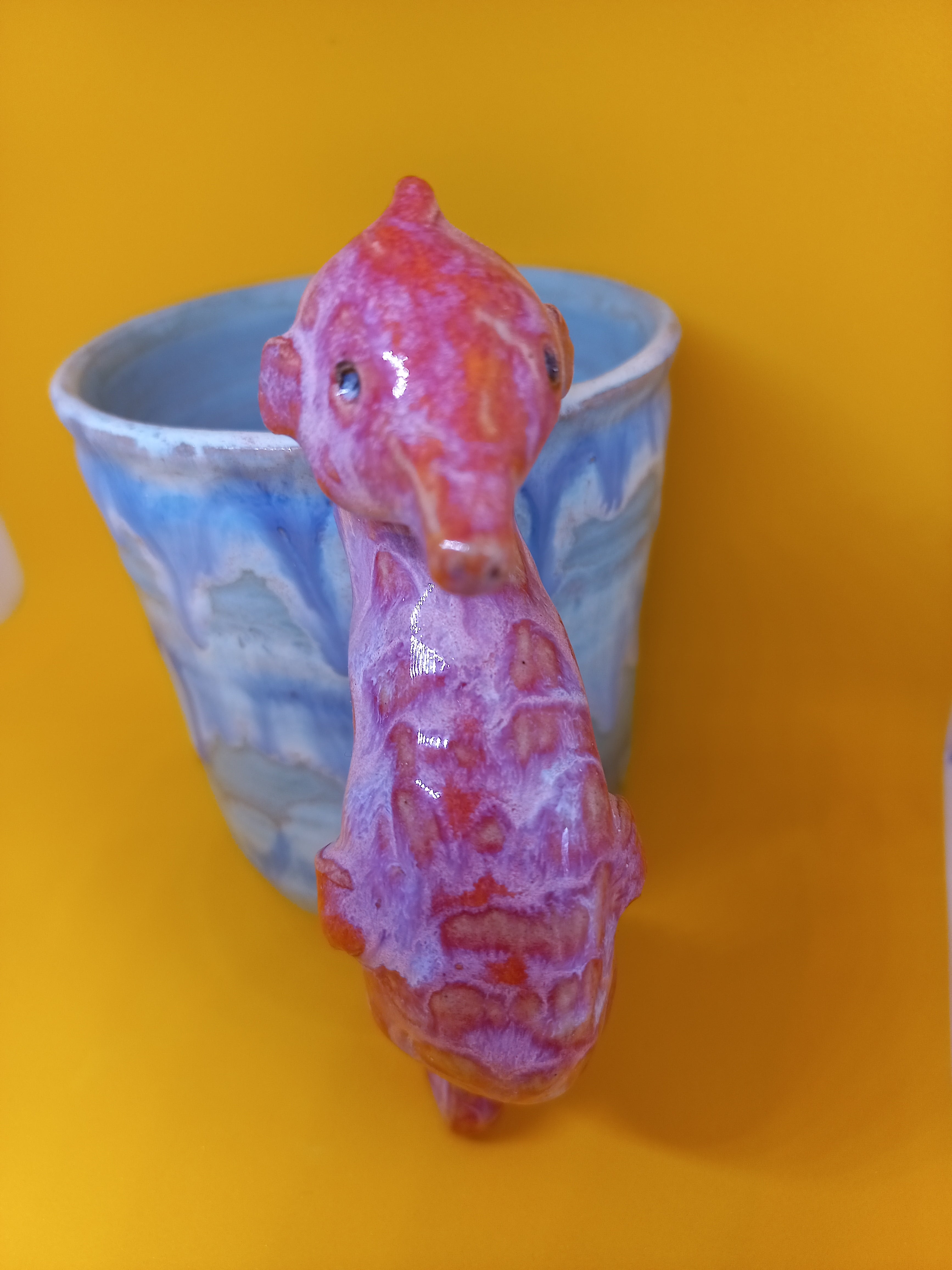 Handmade Ceramic Seahorse Mug – Sculptural Handle, Layered Glaze